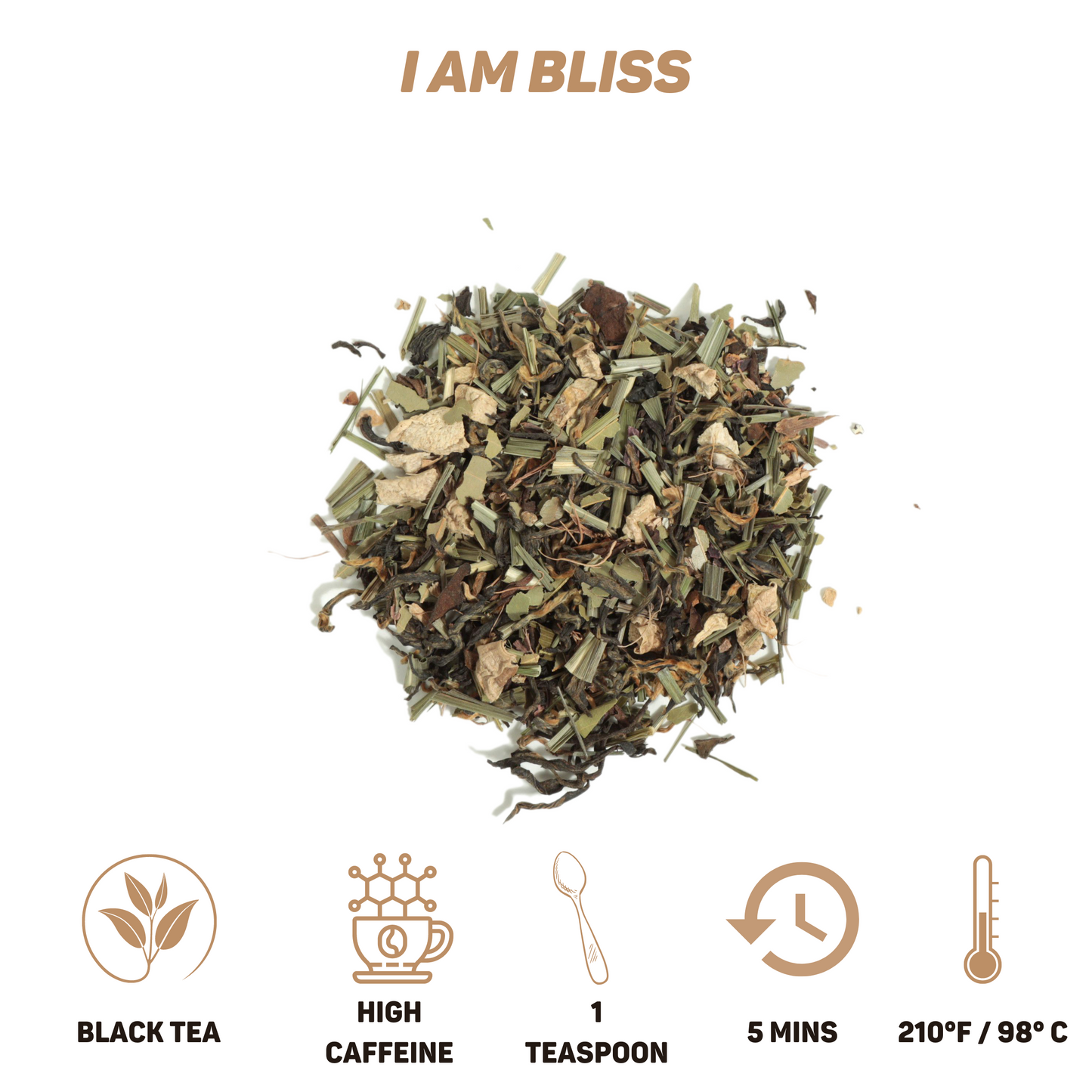 I am Bliss, Chai, a divine concoction crafted for tea enthusiasts seeking blissful moments in a cup.Loose Leaf - Bag 5 oz.